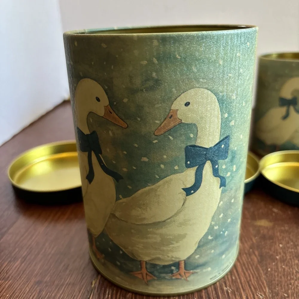 Vintage‎ Blue Bow Nesting Goose Canisters Tins 80s Country Farmhouse